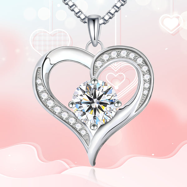 Sterling Silver Moissanite Heart Necklaces